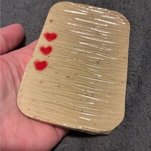 Handmade speckle Ceramic Hot Plate with Red Heart Accents